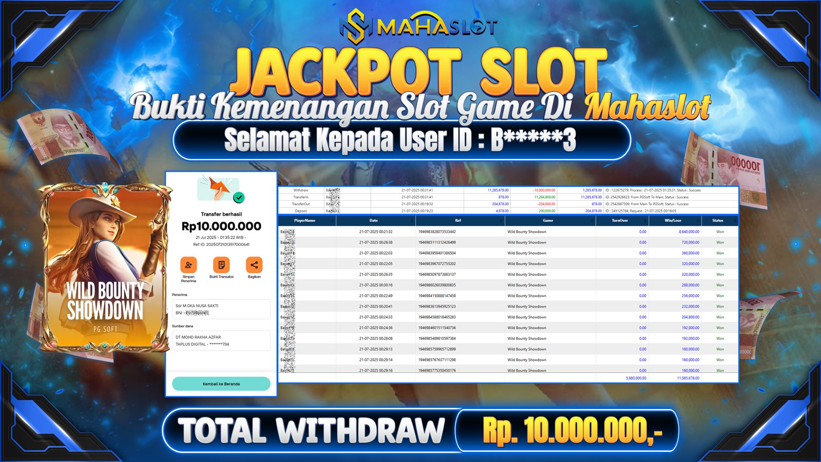 MAHASLOT JACKPOT SLOT GAME WILD BOUNTY SHOWDOWN Rp. 10.000.000,- LUNAS