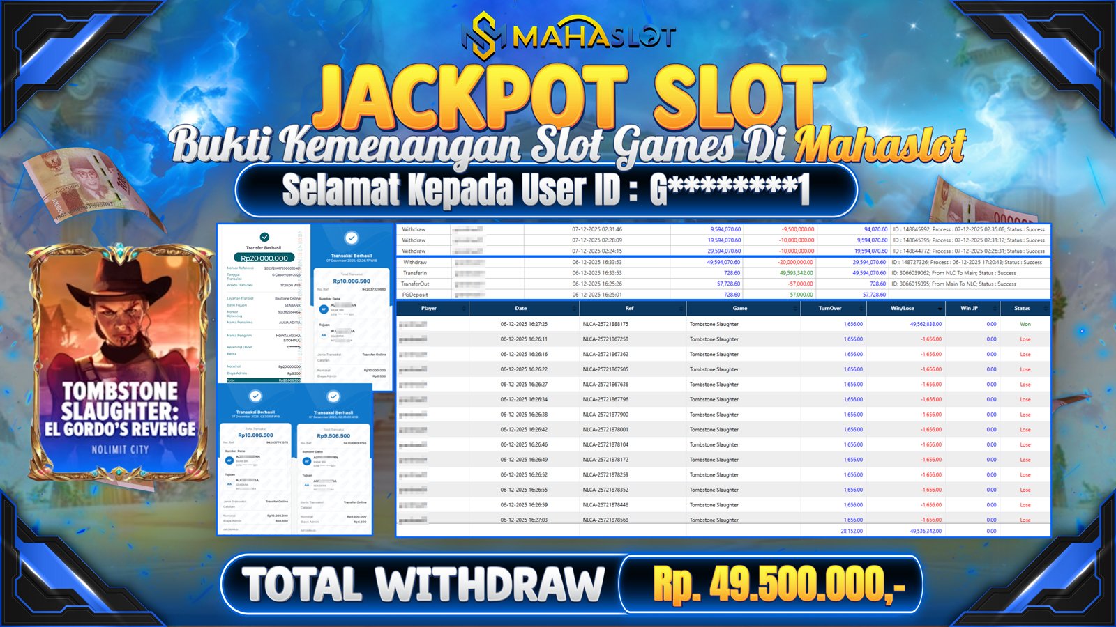 MAHASLOT JACKPOT SLOT GAME TOMBSTONE SLAUGHTER Rp. 45.500.000,- LUNAS