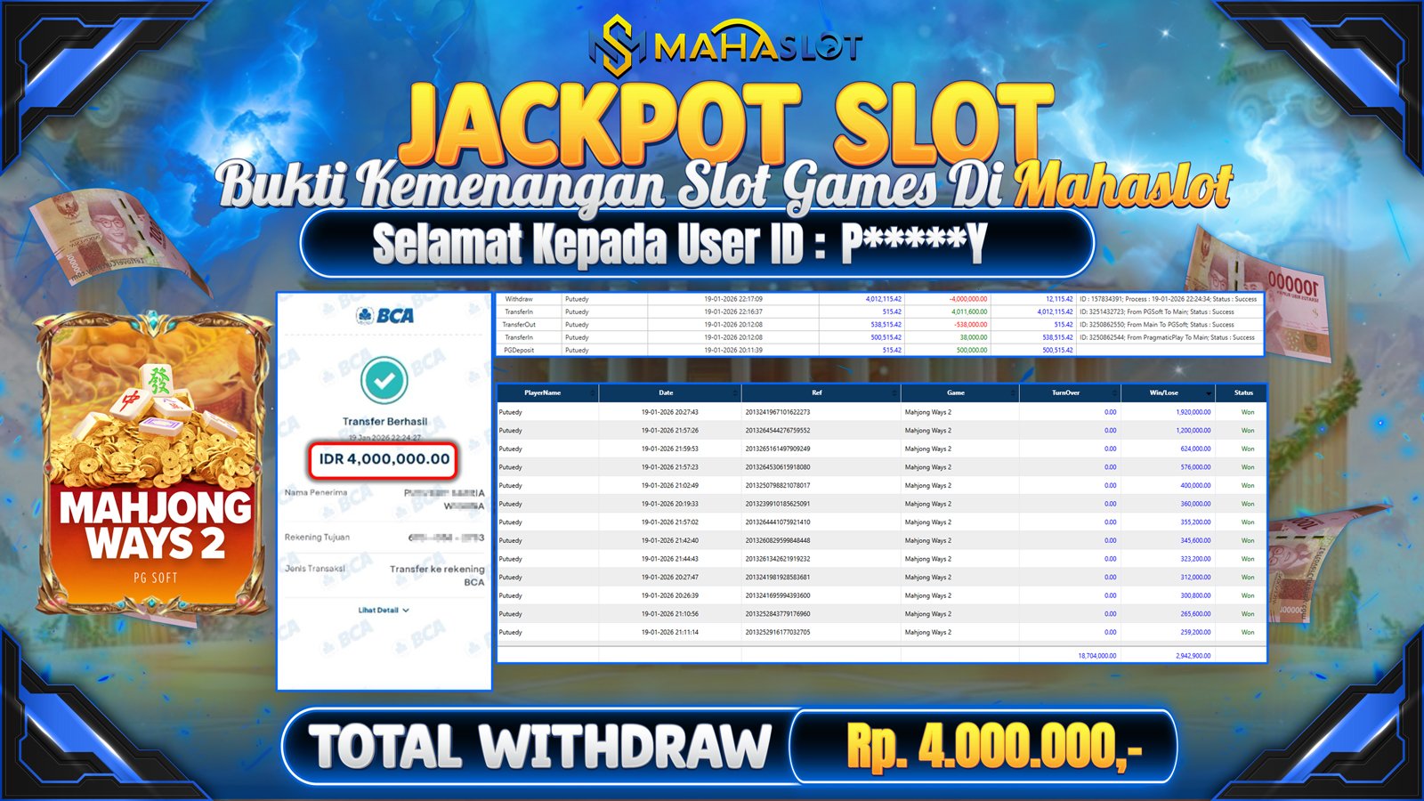 MAHASLOT JACKPOT SLOT MAHJONG WAYS 2 Rp. 4.000.000,- LUNAS