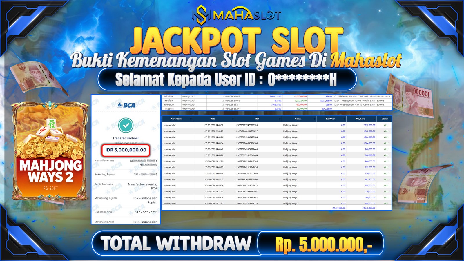 MAHASLOT JACKPOT SLOT GAME MAHJONG WAYS 2 Rp. Rp.5.000.000,- LUNAS